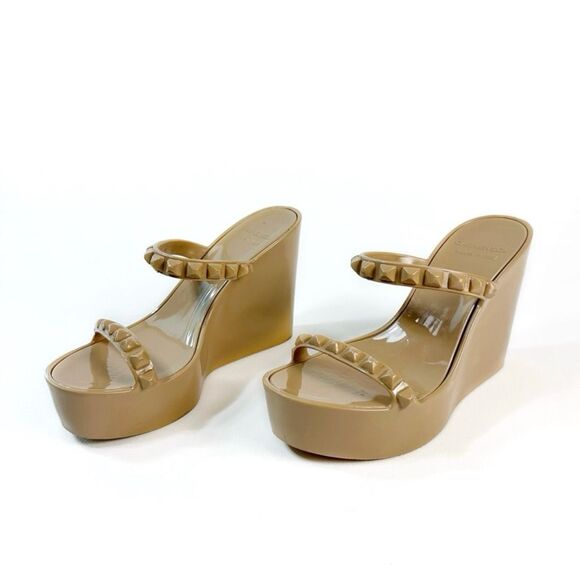 CARMEN SOL Tonino Wedge Slide Heels Size 38 US 8 Beige Platform Studded Jelly - Picture 1 of 12